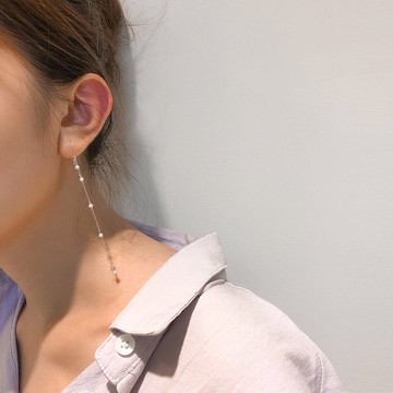 Tiny Pearl Silver Drop Earrings 小顆珍珠純銀垂墜長耳環