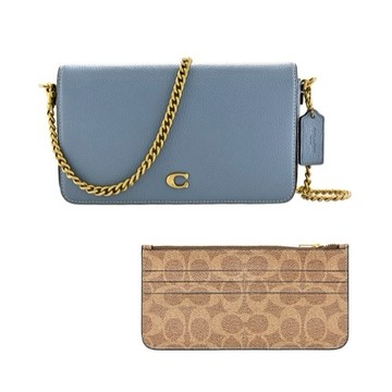 [平輸版] 【COACH】霧霾藍荔枝紋皮革金屬立體C字釦式翻蓋二合一斜背包 真品平輸