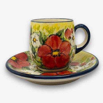 波蘭手繪手工陶-濃縮杯盤組 100ML 波蘭快樂系列 設計師款