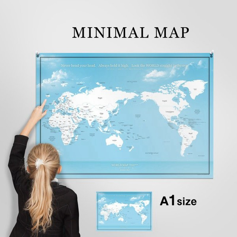 040 世界地図 A1 ブルー 空と海 ポスター インテリア おしゃれ 国名 白地図 こども 壁 ミニマルマップ 通販 Lineポイント最大get Lineショッピング