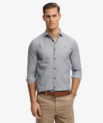 Superdry Men's Cut Away Poplin Long Sleeve Shirt Grey Size: XL