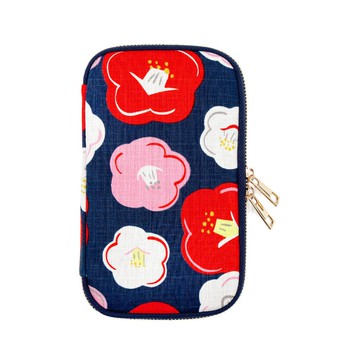 拉鍊護照包 / 手機錢包 / 旅行護照夾 - 和風冬日樁花(藍)