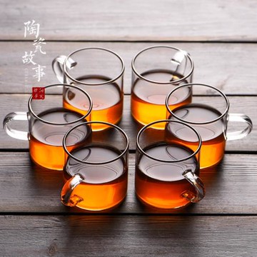 玻璃茶杯小杯子加厚耐熱品茗杯帶把手工小花茶杯子透明功夫茶具