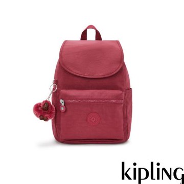 Kipling 復古紅翻蓋式雙肩後背包-EZRA S