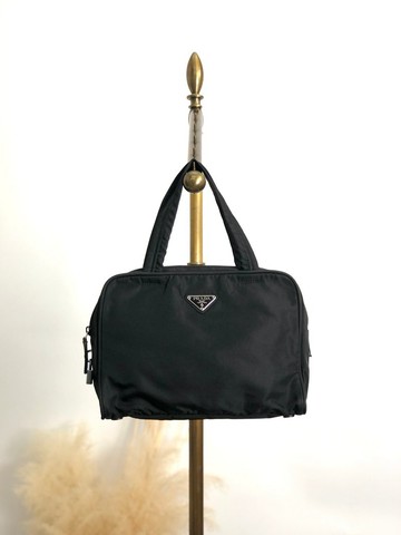 【 日本直送 名牌中古包 】PRADA 普拉達 手提包 黑色 三角標誌 尼龍 迷你波士頓包 vintage 古董 vkstir