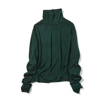 滑順優質的成人日常穿著 羊毛混紡套頭衫 深綠色 230213-3
