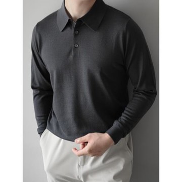 輕熟風男士可機洗精紡純羊毛衫男士長袖POLO翻領毛衣秋冬薄款內搭