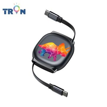 TRON 100W Type-C 伸縮快充線 1M 鈦黑色 恐龍圖集-1 4檔長度調整 可充筆電 適用i15以上手機 平板