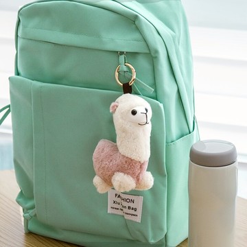 毛絨羊駝公仔鑰匙扣掛飾創意網紅汽車鏈男女書包掛飾情侶一對圈環