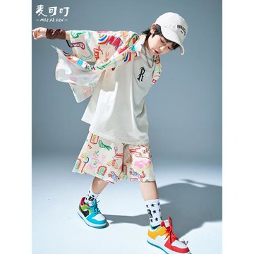 男童街舞套裝男孩嘻哈表演服襯衫潮服童裝女童多巴胺演出服舞蹈服