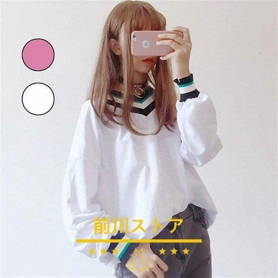 Tシャツ レディース Vネック 春秋tシャツ 長袖 Tシャツ 切り替え アウター トップス 通販 Lineポイント最大get Lineショッピング