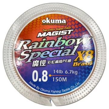 okuma 寶熊釣具 編織線 魔徑MAGIST rainbow special 150M MAGR08150  0.8號  彩虹色  1個