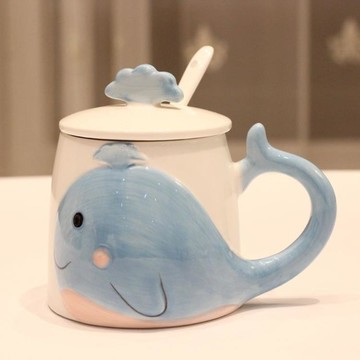 創意馬克杯帶蓋帶勺可愛潮流陶瓷杯清新簡約情侶大肚杯子400ml 99購物節