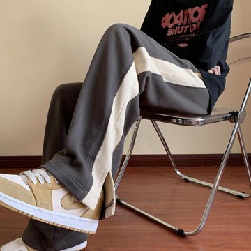 美式復古褲子男春秋潮流開叉休閑褲高級感垂感拖地褲秋季男士衛褲