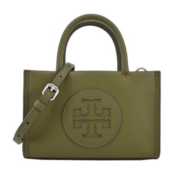 TORY BURCH ELLA BIO縫線皮革兩用托特包-迷你/橄欖綠
