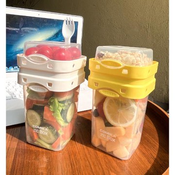 Comika雙層密封罐微波爐加熱保鮮盒便攜式水果盒食品級塑料沙拉杯