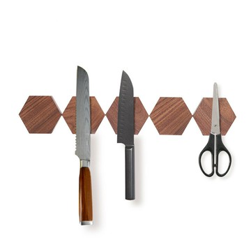 ??快速出貨?? 附發票 廚房磁吸黑胡桃實木刀架免打孔木質強力開放式收納六邊形圓形方形