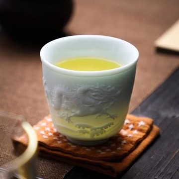 羊脂玉主人杯浮雕品茗杯陶瓷單杯白瓷茶杯個人專用魚躍龍門大茶杯