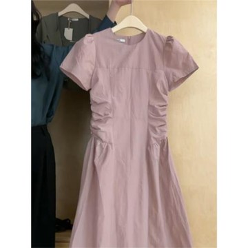 韓系簡約溫柔風寬松別致茶歇裙2025年夏季高級感休閑小個子連衣裙