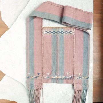 Karen 手工編織植物染色布料單肩包 / 暗粉紅和藍灰植物圖案 / 手工縫製，獨一無二