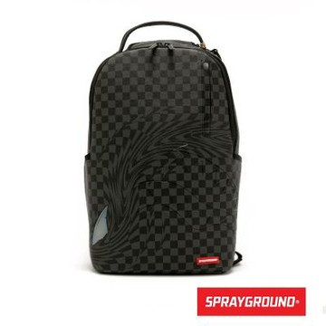 SPRAYGROUND-扭曲空間棋盤格造型大容量後背包-黑色