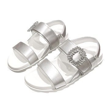 閃耀水鑽魔鬼氈平底涼鞋_銀灰色【MON'S 流行服飾】