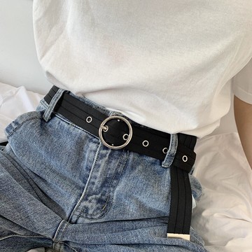 韓國圓扣帆布針扣腰帶男女通用百搭連衣裙牛仔褲學生軍訓褲帶時尚