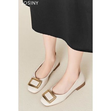 卓詩尼女鞋春秋季新款淺口單鞋方頭平底套腳一腳蹬軟底通勤小香風