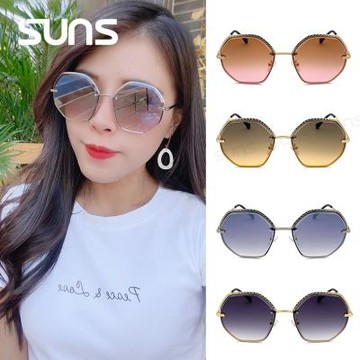 【SUNS】時尚名媛款太陽眼鏡 質感金屬多邊形鏡框設計 抗UV400 顯小臉