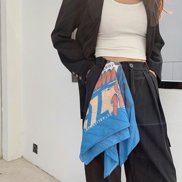 時髦星人新品美式復古絲巾方巾女抹胸圍巾男潮牌機車頭巾街頭褲巾