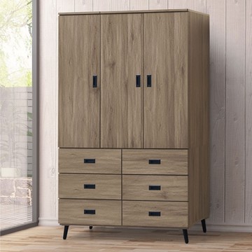 文創集 格斯灰橡4.1尺三門六抽衣櫃-122x56x202cm免組