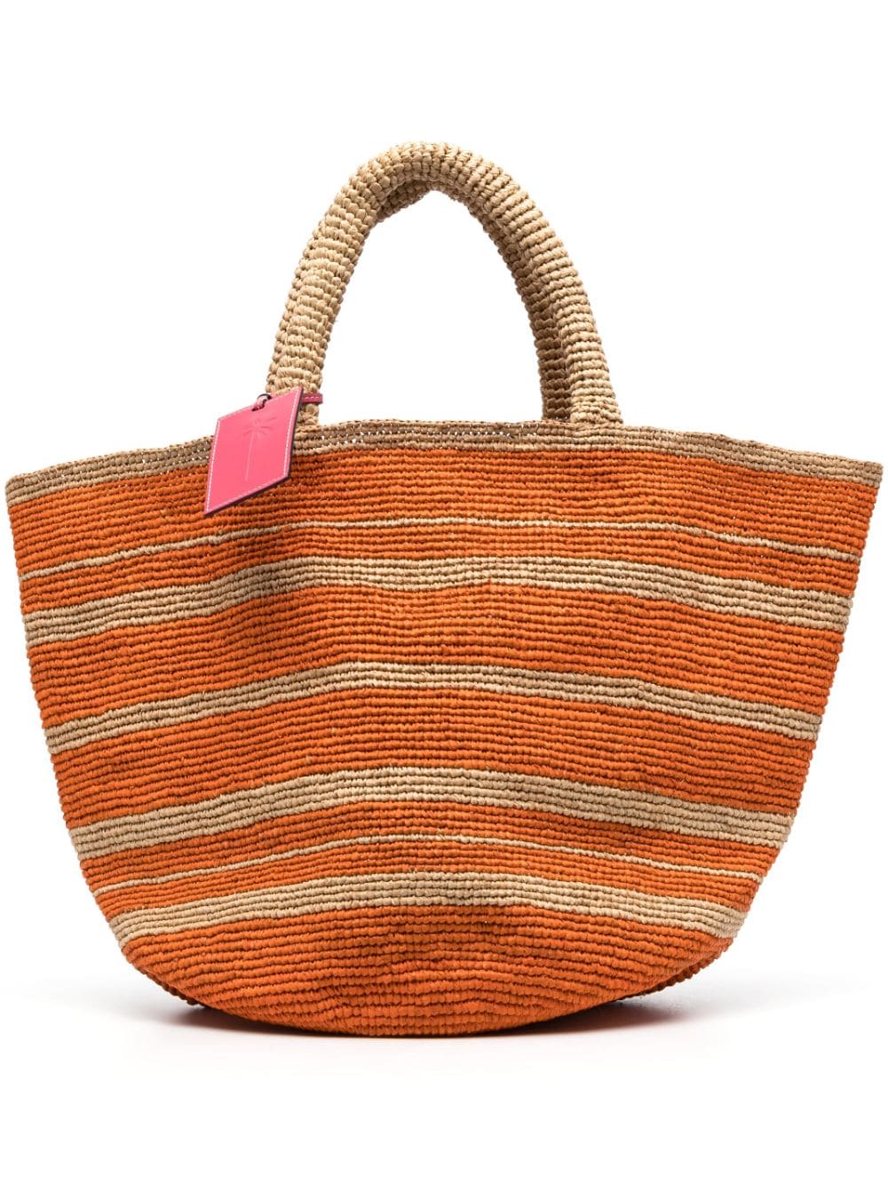 Manebi - horizontal-stripes raffia beach bag - women - Calf Leather/Raffia - One Size - Orange