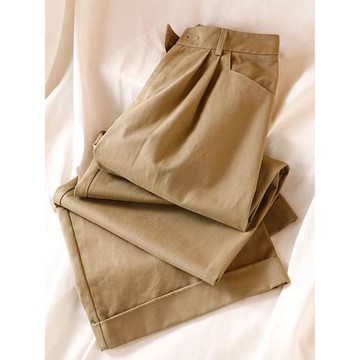 褲子夏季新款女裝薄款氣質高級感寬松休閑褲高腰百搭卡其色闊腿褲