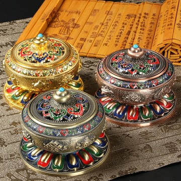 【香贊佛具】結緣價~ 藏傳 尼泊爾仿古香爐 手工彩繪八寶八吉祥 香爐 盤香爐 薰香爐 琺琅彩色香爐 佛教用品檀香爐 YV