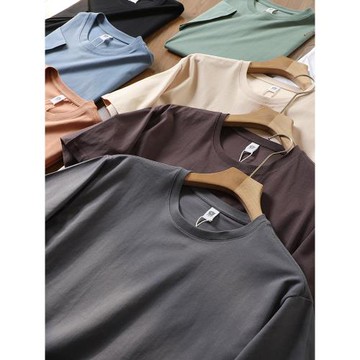 阿美咔嘰風220G重磅新疆精梳棉舒適透氣男純色夏季圓領短袖T恤衫