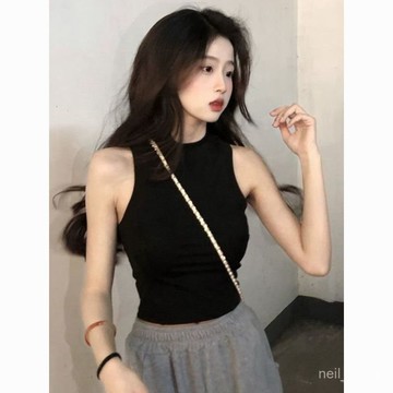 P3-【限時特賣】背心女 弔帶背心 女生背心 辣妹背心 小可愛 復古黑色冰絲弔帶背心女夏季修身顯瘦內搭無袖T恤外穿辣妹上