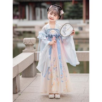 2024新款春秋款古風超仙女童唐裝連衣裙古裝漢服兒童中國風襦裙夏