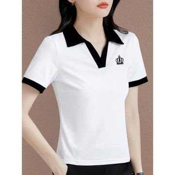 有領短袖t恤女裝夏季2024年新款洋氣翻領時尚上衣體恤白色polo衫