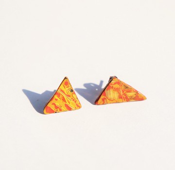 橘黃色-籃胎漆器耳飾