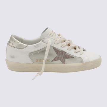 Golden Goose White And Gold Leather Superstar Sneakers