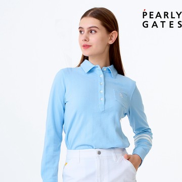 【ṔEARLY GATES】女款藍色立體凹凸材質品牌經典款長袖POLO衫 JLW21914
