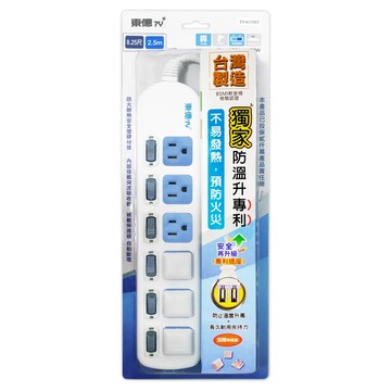 【東億】3孔6開關6插座延長線2.5公尺(8.25尺) TY-S133MT-8.25尺