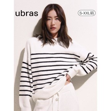 ubras睡衣慕斯絨條紋加厚情侶家居服套裝保暖睡衣女冬新款可外穿