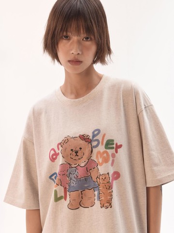 Computer-Printed Oversized Cotton T-Shirt [Light Brown] (AS1201)