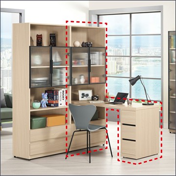 4 / 5尺 L型三抽(書桌+書櫃)  長虹玻璃 展示櫃 電腦桌 辦公桌 【149B16071】Leader傢居館149-A548+A551+A552