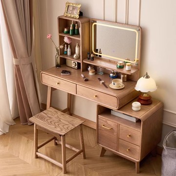 免運 化妝桌 實木梳妝臺 小戶型化妝桌  白蠟木實木梳妝臺化妝柜臥室小戶型化妝桌帶儲物柜智能鏡 可開發票 全館八折 工廠現貨直銷 新品特價 y9052