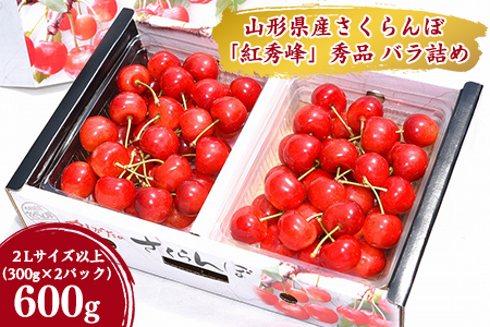 令和6年産 さくらんぼ「 紅秀峰 」600g(300g×2パック) 秀品 2L以上 2024年産 山形県産 山形産 　026-A-AF003