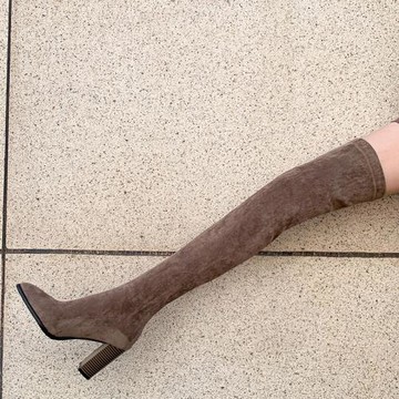 卡其色加長版過膝靴女2025秋冬季新款長筒靴高跟尖頭彈力顯瘦長靴