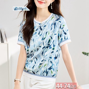 圓領滿版漸層暈染撞色印花正肩上衣 M-3XL【365399X】【現+預】☆流行前線☆