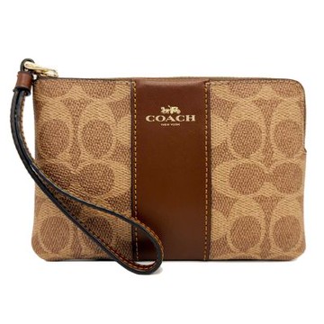 COACH 經典C LOGO手拿包/零錢包(直紋焦糖)